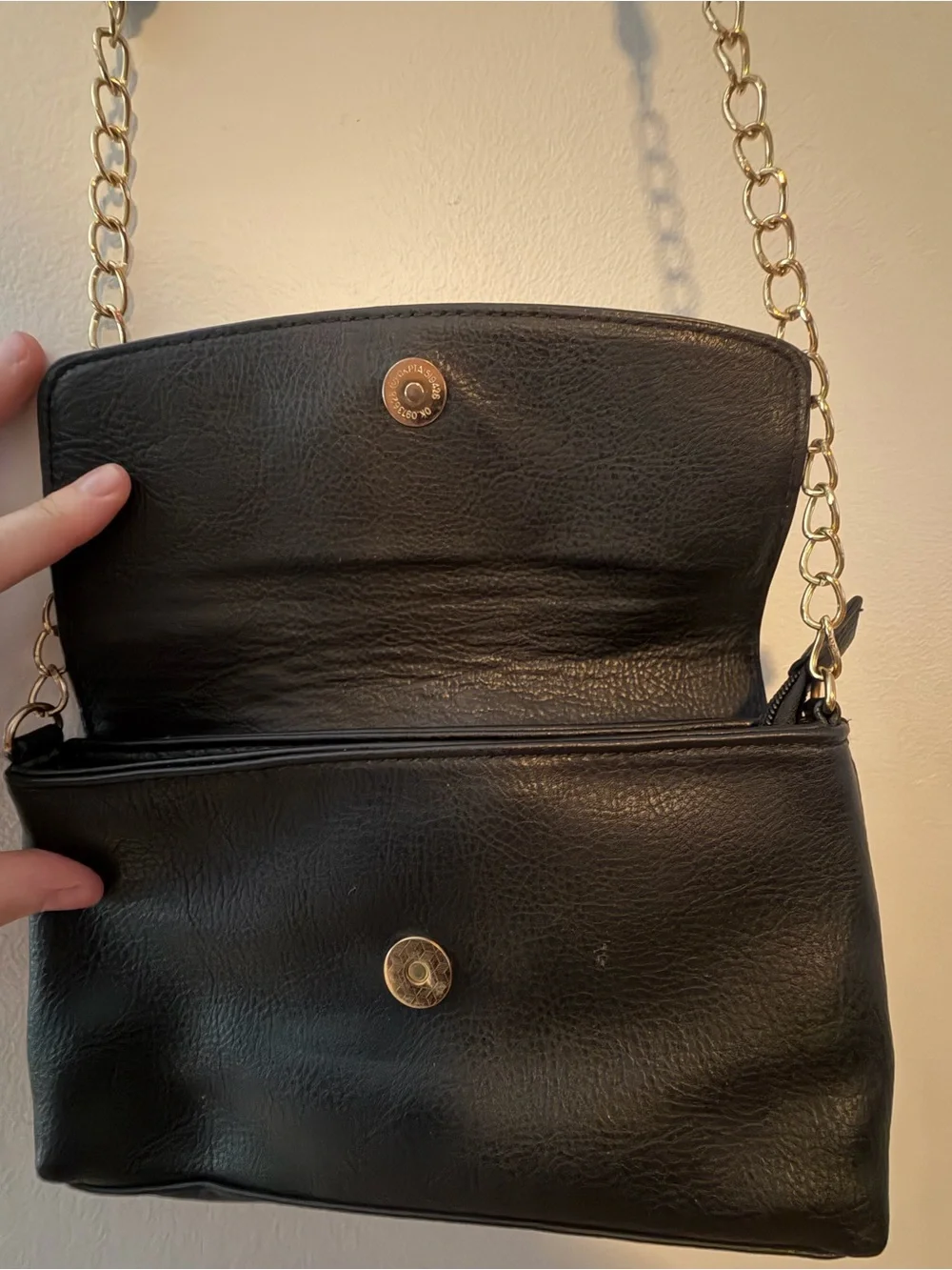 Michael Kors Black Leather Crossbody with Gold Chain and MK Logo Medallion
